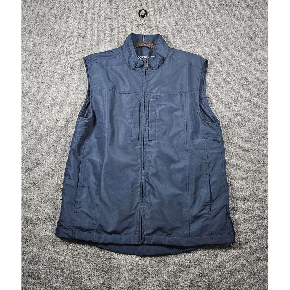 SCOTTeVest Travel Vest Jacket Mens Large L Navy Blue Zip RFID Hidden Pockets